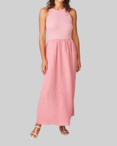 Stateside Linen Mixed Media High Neck Maxi Dress In Mauve In Pink