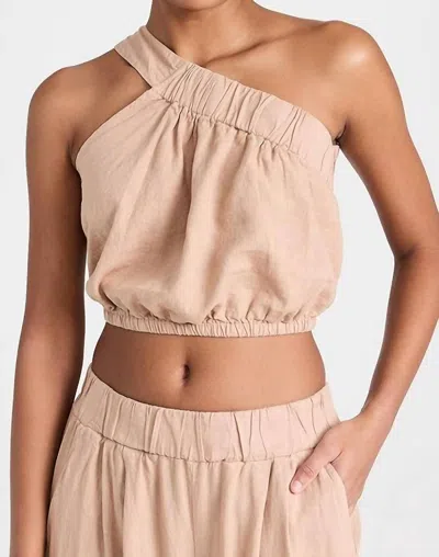 Stateside Linen One Shoulder Top In Almond In Multi
