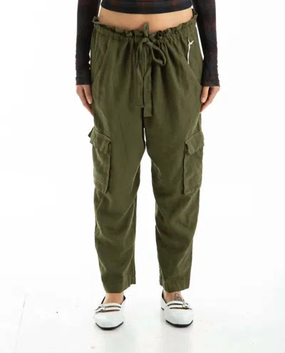 Stateside Linen Paperbag Cargo Pants In Seaweed In Green