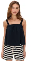 Stateside Linen Ruched Shoulder Tank New Navy In New Navy
