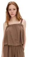 Stateside Linen Ruched Shoulder Tank Taupe In Taupe