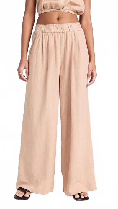 Stateside Linen Wide Leg Pull On Pant In Almond In Multi