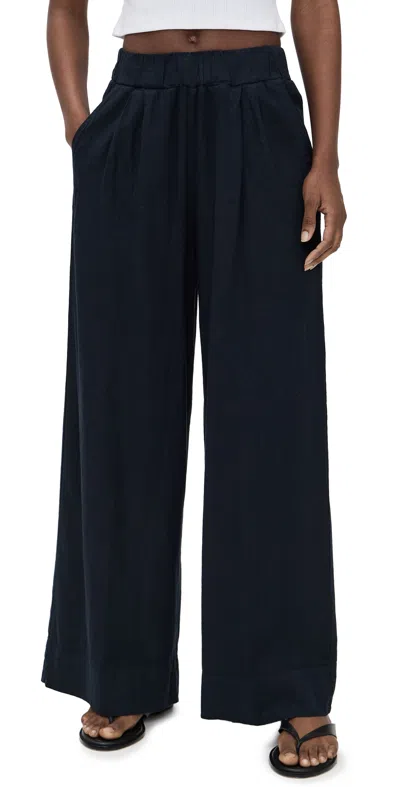Stateside Linen Wide Leg Pull-on Pants Navy In Black