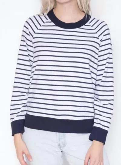 Stateside Long Sleeve Navy Ringer Sweatshirt Tee In Navy Stripe In Blue