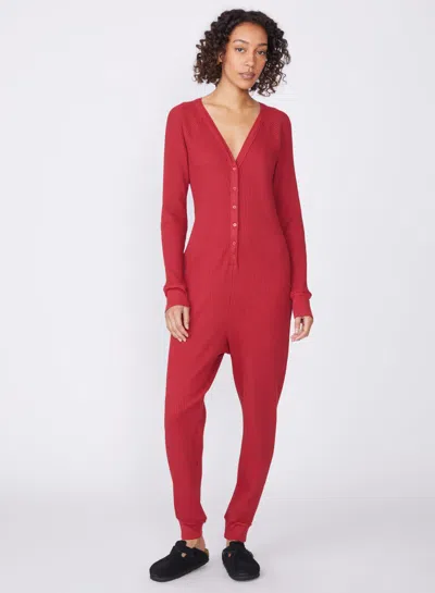 Stateside Luxe Thermal Onesie In Brick In Burgundy