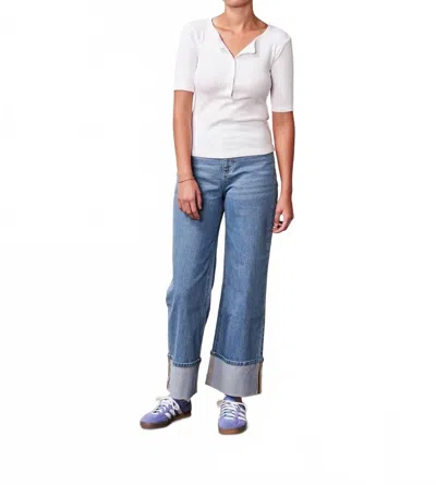 Stateside Luxe Thermal Short Sleeve Henley Top In White