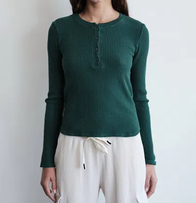 Stateside Luxe Thermal Slim Henley Top In Rainforest In Green