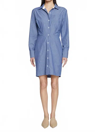 Stateside Owen Stripe Mini Pleated Shirt Dress In Blue