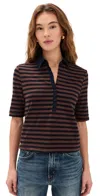 Stateside Preppy Stripe Polo Top Espresso In Brown