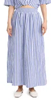 Stateside Puckered Stripe Double Slit Maxi Skirt Navy Stripe In Navy Stripe