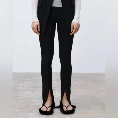 Stateside Rachel Chunky Rib Front Slit Tie Pant In Black