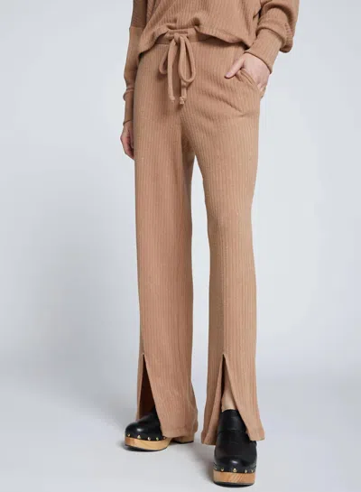 Stateside Rachel Chunky Rib Front Slit Tie Pant In Toffee In Brown