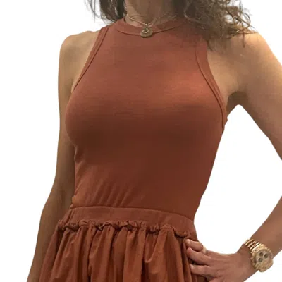 Stateside Rib Cropped High Neck Tank In Sienna In Brown