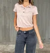 Stateside Softest Fleece Cropped Snap Polo In Almond In Pink