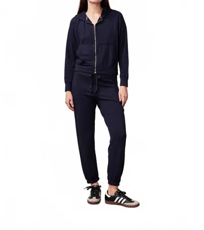 Stateside Softest Fleece Raglan Hood Zip Up Jacket In Navy In Blue