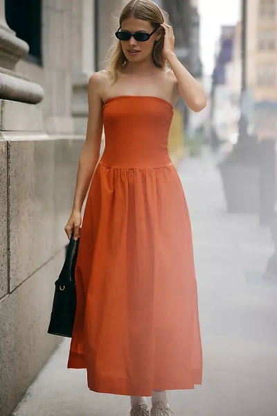 Stateside Strapless Twofer Midi Dress In Red
