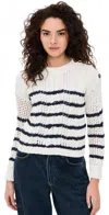 Stateside Striped Long Sleeve Crew Sweater Cream In Cream