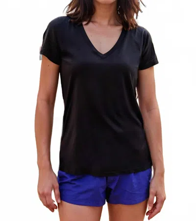 Stateside Supima Slub Jersey Short Sleeve V Neck Tee In Black