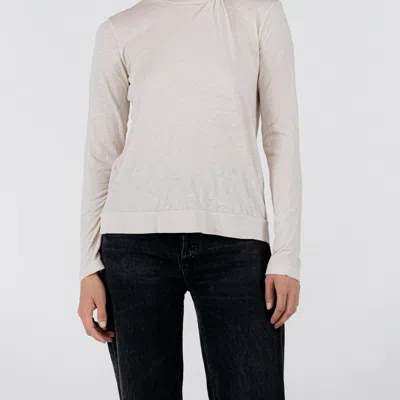Stateside Supima Slub Long Sleeve Twist-mock Neck Top In Stone In Beige