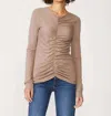 Stateside Supima Slub Shirred Long Sleeve Top In Mocha In Brown