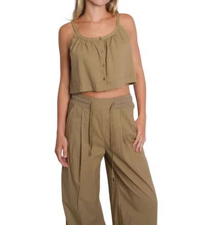 Stateside Voile Cropped Button Cami Top In Bay Leaf In Green