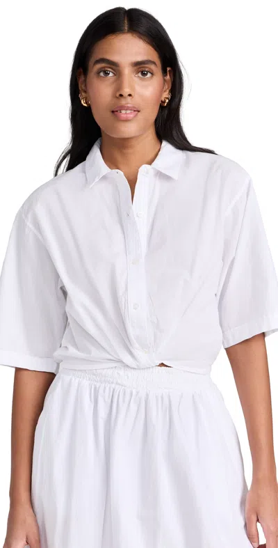 Stateside Voile Short Sleeve Cropped Twist Shirt White
