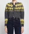 Stateside Women's Faire Isle Cropped Cardigan Top In Charcoal Grey In Multi