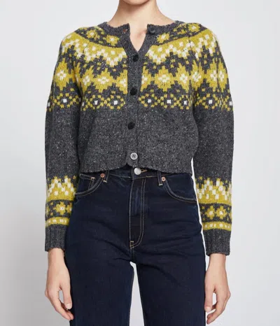 Stateside Women's Faire Isle Cropped Cardigan Top In Charcoal Grey In Multi