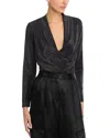 Status By Chenault Long Sleeve Metallic Top In Black
