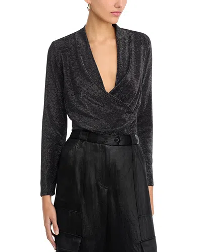 Status By Chenault Long Sleeve Metallic Top In Black