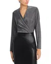 Status By Chenault Long Sleeve Metallic Top In Silver