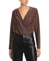 Status By Chenault Long Sleeve Slinky Surplice Top In Bronze