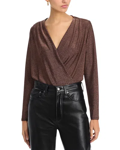 Status By Chenault Long Sleeve Slinky Surplice Top In Bronze