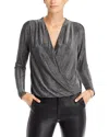Status By Chenault Long Sleeve Slinky Surplice Top In Silver