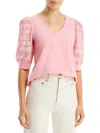 Status By Chenault Womens V Neck Knit T-shirt In Multi