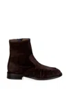 Status Ruched Suede Ankle Boots In Brown