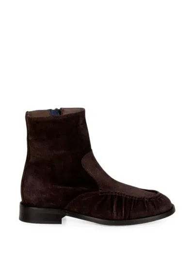 Status Ruched Suede Ankle Boots In Brown