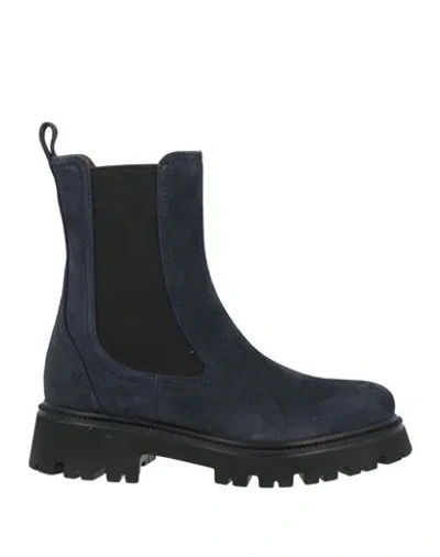 Status Woman Ankle Boots Navy Size 6 Leather In Blue