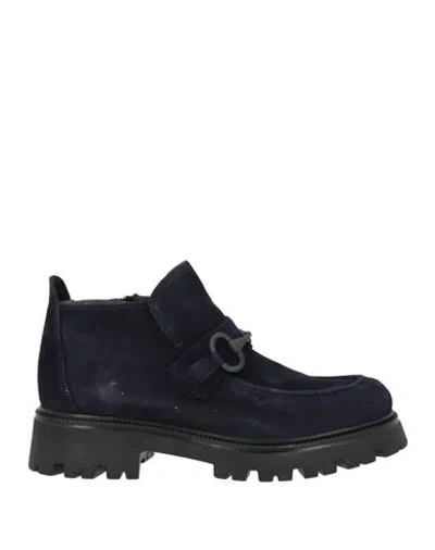 Status Woman Ankle Boots Navy Size 6 Leather In Blue