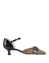 Status Woman Pumps Black Size 7 Leather, Textile Fibers