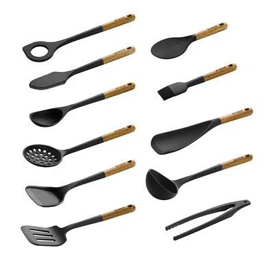 Staub 11 Piece Silicone & Acacia Complete Utensil Set In Black