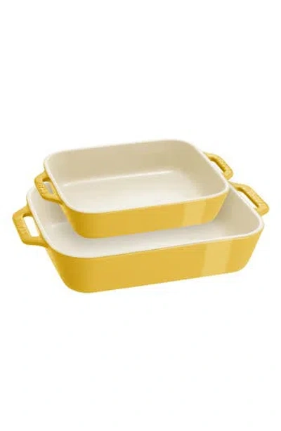 Staub 2-piece Ceramic Rectangular Baking Dishes In Citron