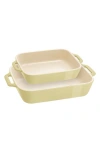 Staub Ceramic 2pc Pastel Green Rectangular Baking Dish Set In Green