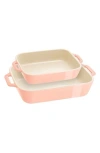 Staub Ceramic 2pc Pastel Pink Rectangular Baking Dish Set In Pink