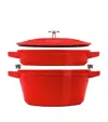 Staub 2-piece Round Stackable Cocotte Set In Red