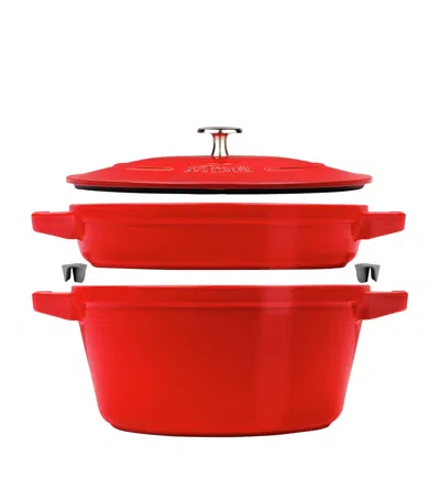 Staub 2-piece Round Stackable Cocotte Set In Red