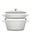Staub 2-piece Round Stackable Cocotte Set In White