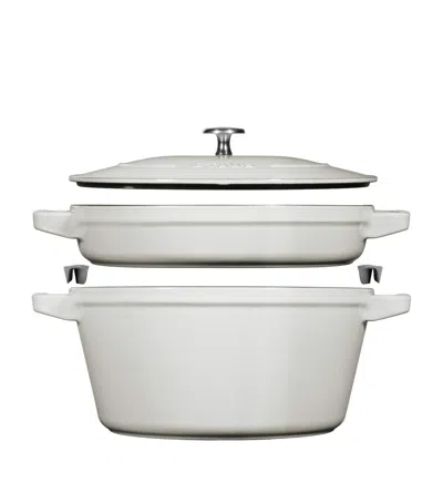 Staub 2-piece Round Stackable Cocotte Set In White