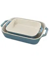 Staub Ceramic Rectangular Baking Dish 2-piece Set In Blue