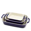 Staub 3 Pc Rectangular Stoneware Bakers Set In Dark Blue